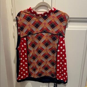 Anthropologie Red Plaid and Polka Dot Blouse
